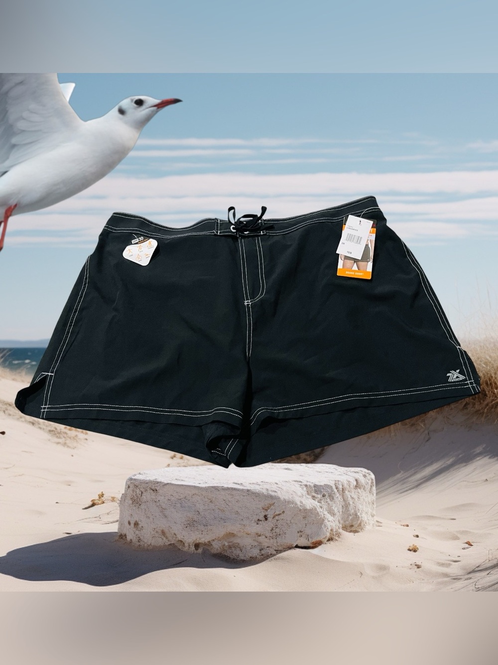 ZEROXPosur NWT Women’s black swim shorts  featuring white stitching.  SIZE 2X